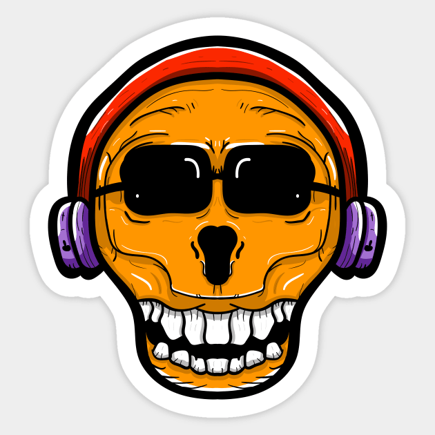 Skull head using headphone Sticker by Dzulhan